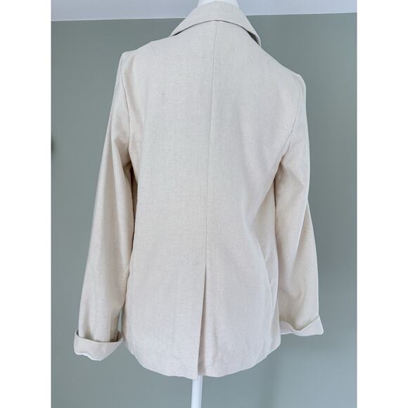 URBAN OUTFITTERS Size S Cream Linen Herringbone Blazer Jacket Neutral Minimalist - Picture 15 of 15